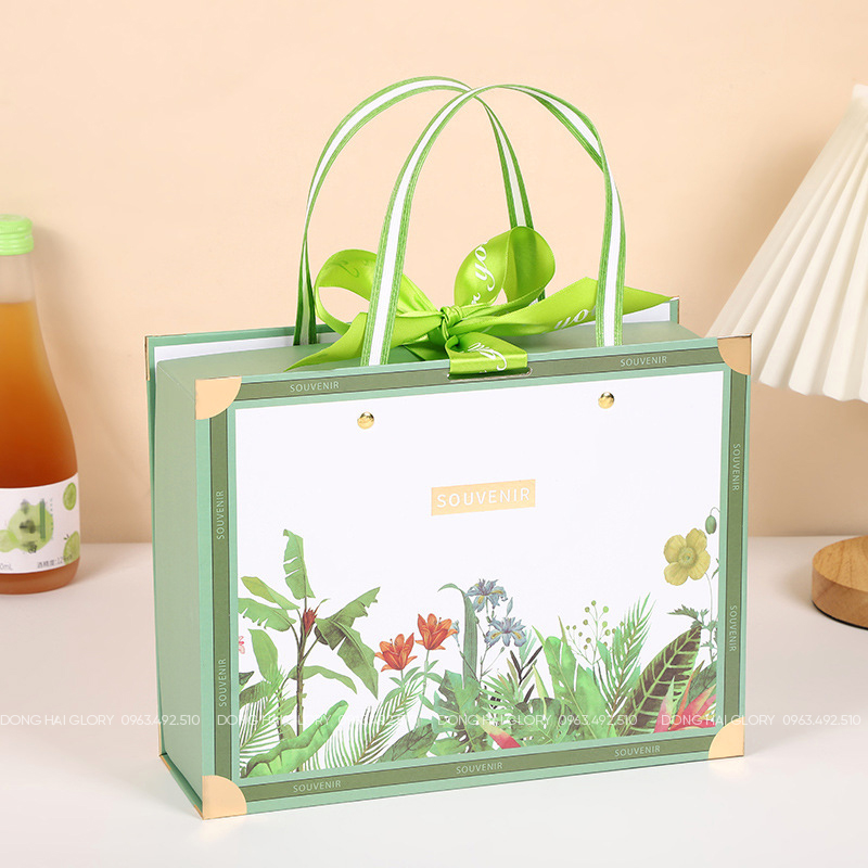 Hộp Quà Vali Tay Cầm - Hoạ Tiết Cỏ Cao Cấp