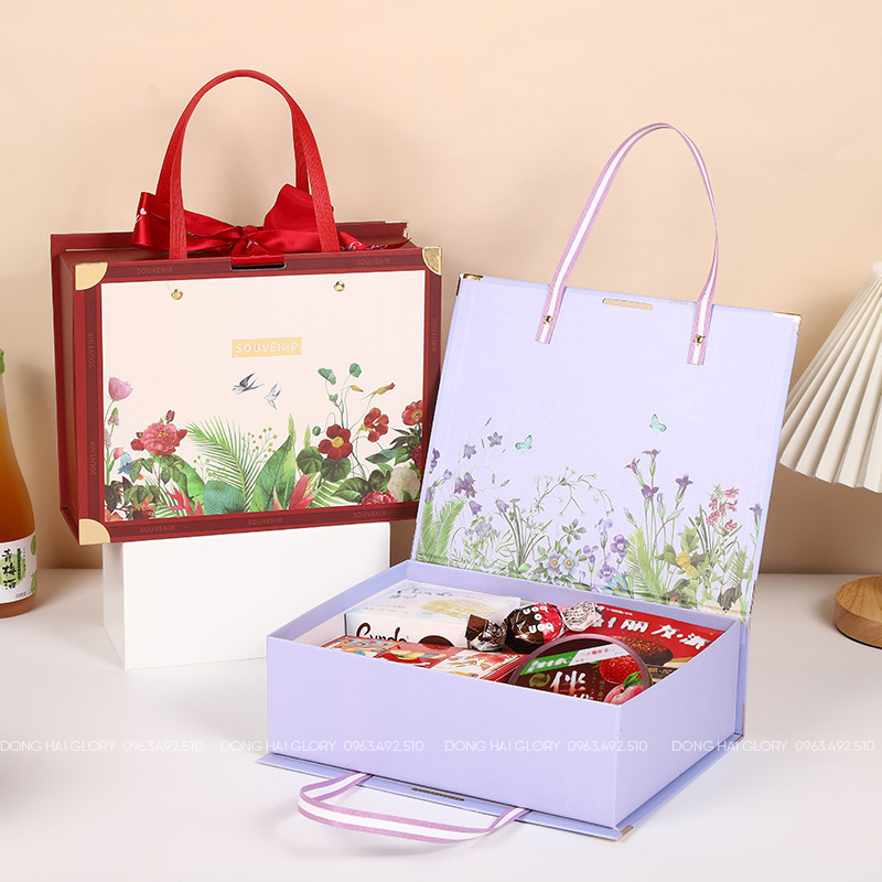 Hộp Quà Vali Tay Cầm - Hoạ Tiết Cỏ Cao Cấp