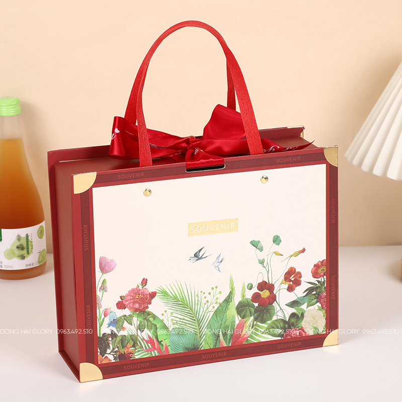 Hộp Quà Vali Tay Cầm - Hoạ Tiết Cỏ Cao Cấp