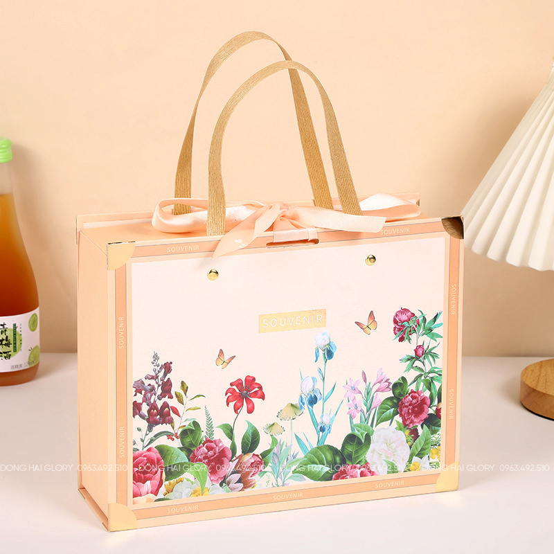 Hộp Quà Vali Tay Cầm - Hoạ Tiết Cỏ Cao Cấp