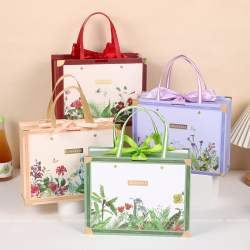 Hộp Quà Vali Tay Cầm - Hoạ Tiết Cỏ Cao Cấp